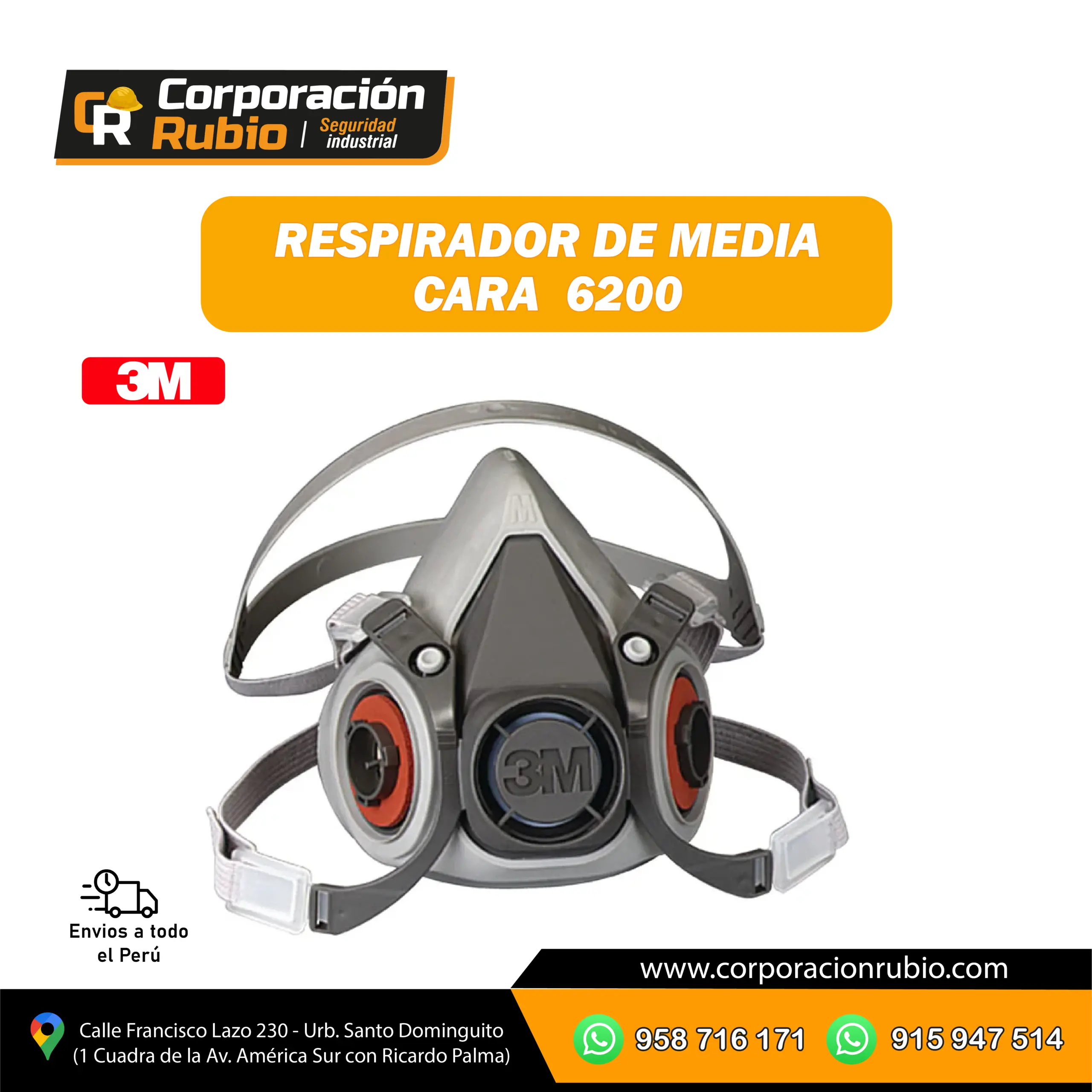 RESPIRADOR DE MEDIA CARA 6200