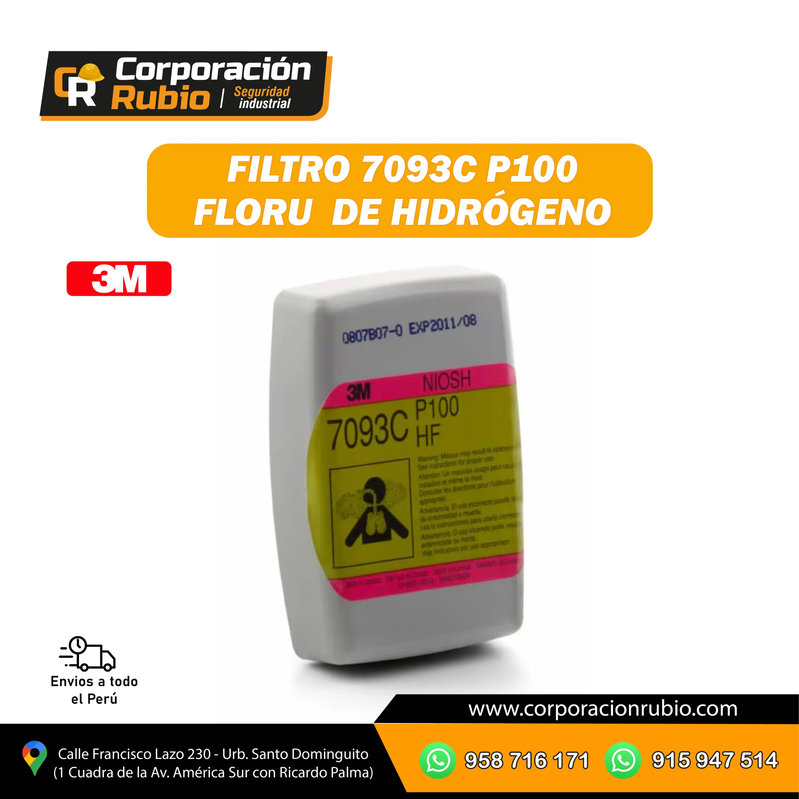 FILTRO 7093C P100 FLUORURO DE HIDRÓGENO, NIVELES MOLESTOS DE VAPORES ORGÁNICOS Y GASES ÁCIDOS